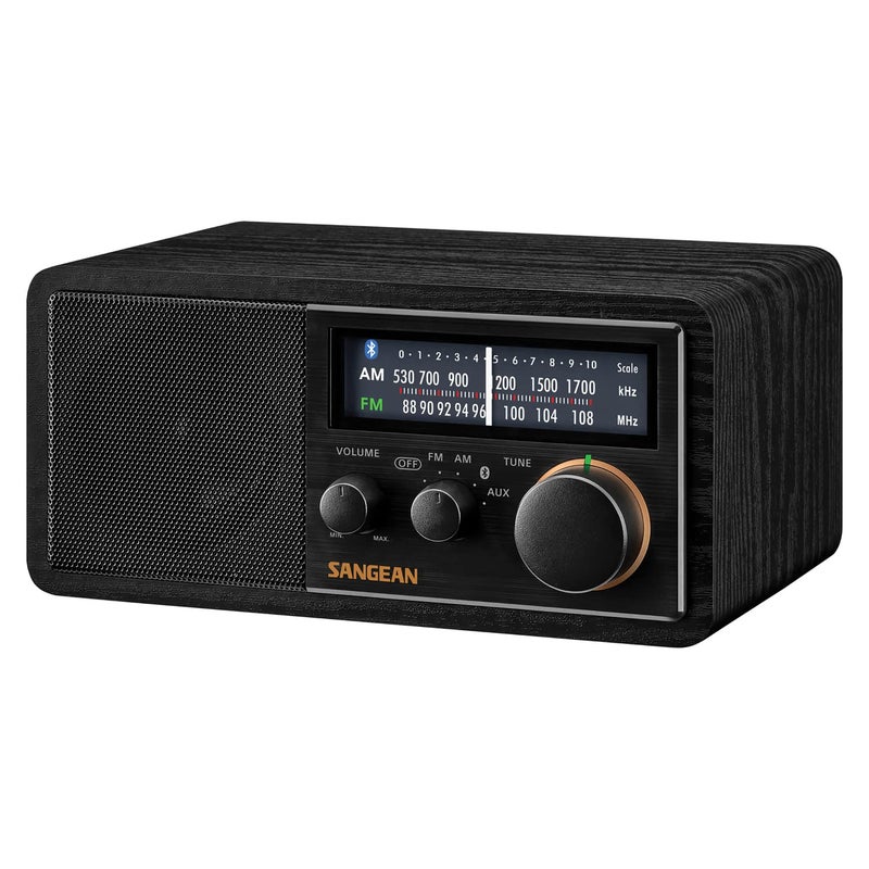 SANGEAN راديو سانيجان SG-118 AM/FM/Bluetooth مع خزانة خشبية وشحن USB للهاتف - Image 1